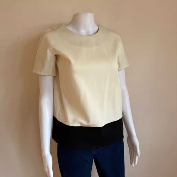 MaxMara Ivory Cream Colorblock Stretch Jersey Short Sleeve T- Shirt Viscose Sz S - Picture 4 of 13